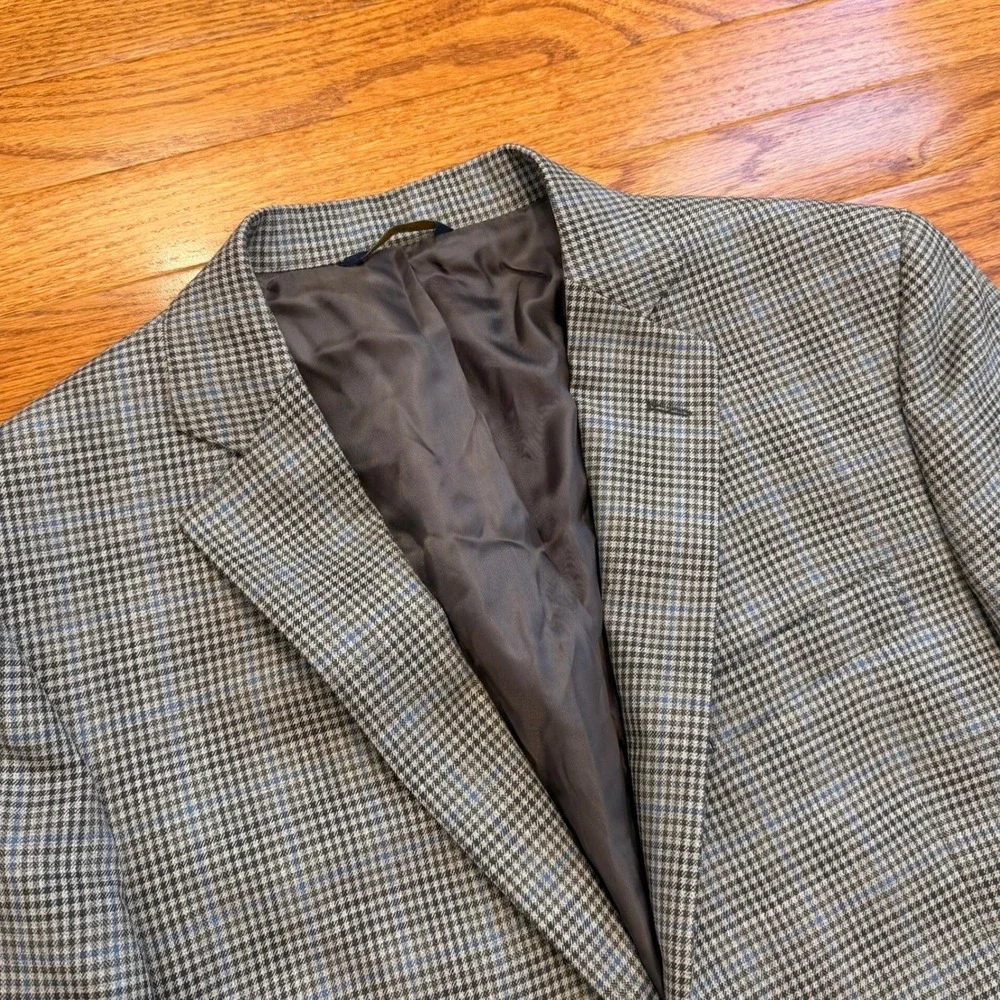 Brooks Brothers Regent Fit Blazer Jacket Mens 40R Gray Blue Houndstooth Check